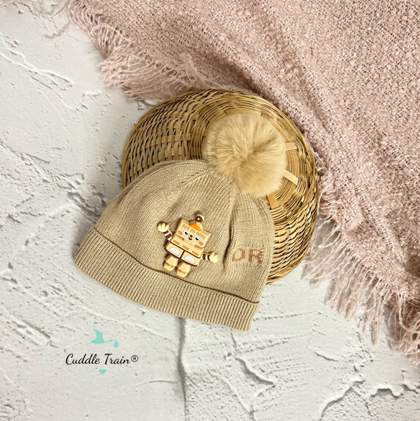 Robot Pompom - Woolen Cap(Beige)