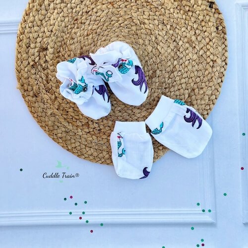 Mermaid Violet-Mitten &amp; Booties(0-6m)
