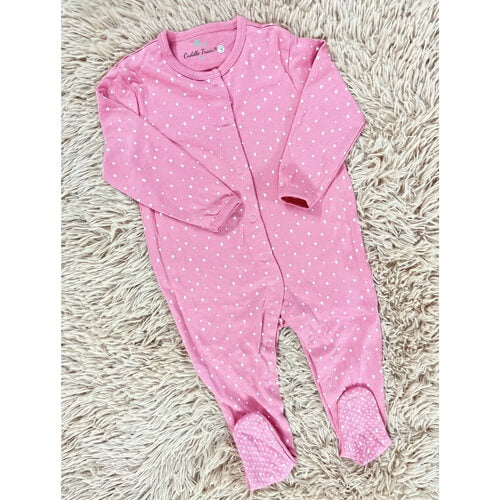 Pink base with white stars-Sleep suits(9-12M)