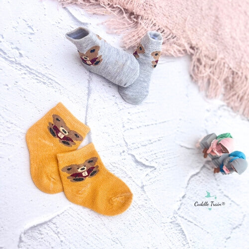 Baby Socks (pack of 2) -Grey Bear (0-12 Months)