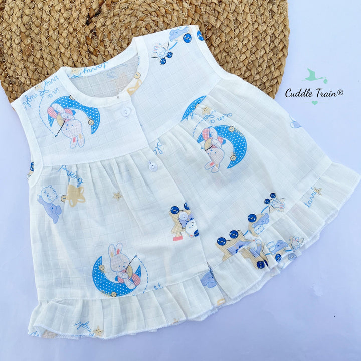 Bunny over- Muslin Frill Frock(0-3M)