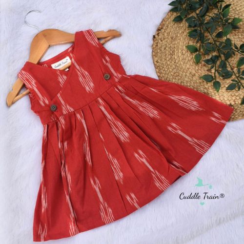 Classic Crimson-Ikat cotton frock