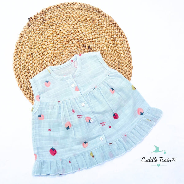 Frost Berry - Muslin Frill Frock(0-3M)