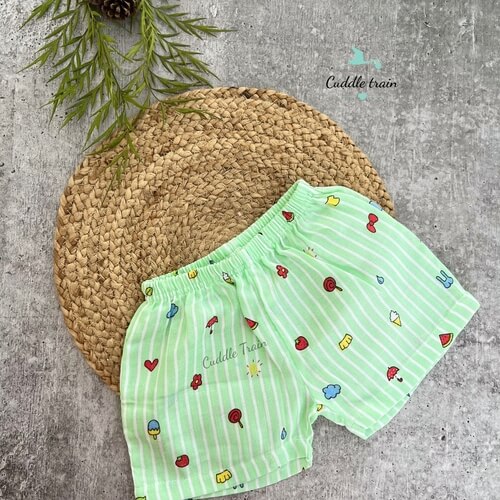 Green Stripes-Muslin Shorts