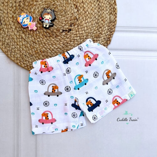 Giraffe on Wheels-Muslin Shorts