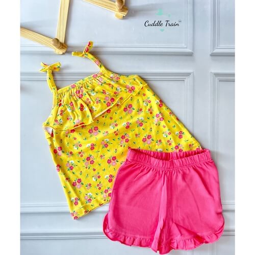 Yellow Flora-Girls Singlet set(4-5Y)