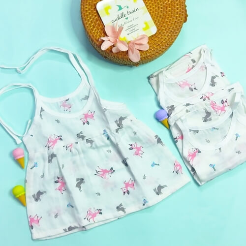 Pink Deer- Knot Frock(0-3M)