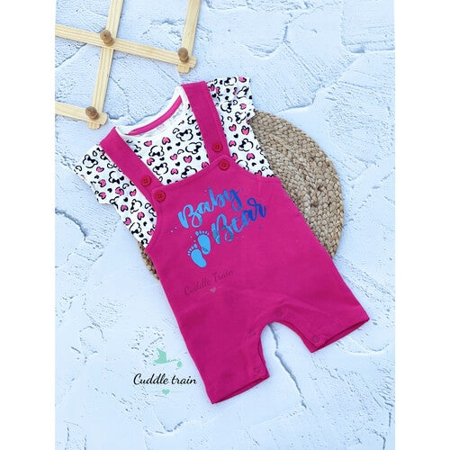 Baby Bear(Pink &amp; White)-Dungarees set