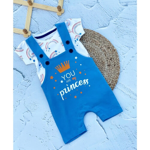 Princess(Blue &amp; White)-Dungarees set(3-6M)