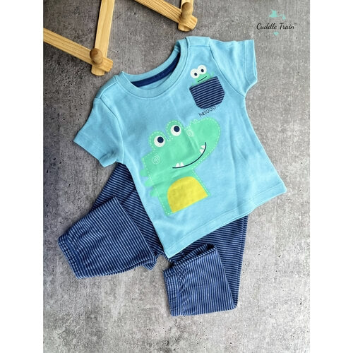 Blue Striped Dino-Pant &amp; Tees set