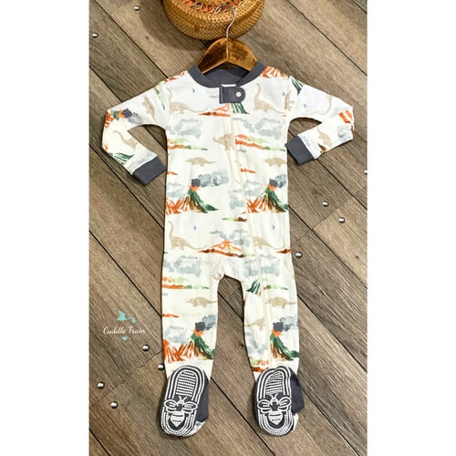 Volcano &amp; Dino(Zipper Snug Fit)-Sleepsuits(3-6M)