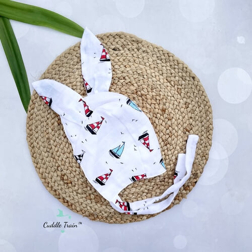 Black & Red Boat-Baby Bonnet Caps(0-6M)