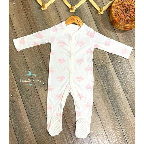 Pink Bunny(solid off white)-Sleepsuits