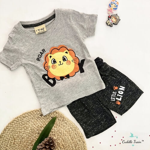 Roar Boy(Grey)-Shorts & Tees set