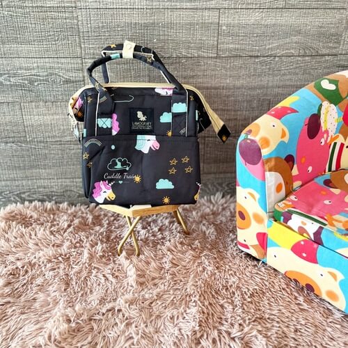 Star &amp; Unicorns (Black Base)- Diaper Bag(Small)