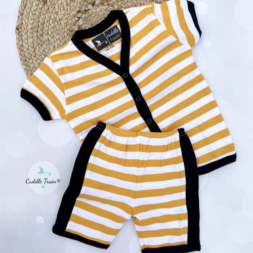 Yellow Orange Stripes – Half sleeves Jabla & Shorts set