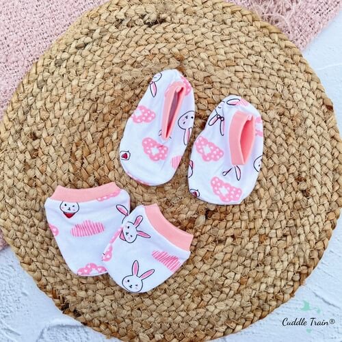 Bunny Head (Peachy Pink Rib)-CMB Set(0-6M)