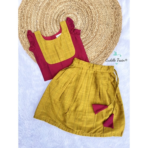 Entangled Mustard Dupioni Skirt and Magenta Dupioni Shirt Set