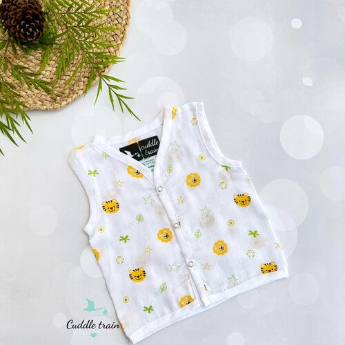 Lion & Tiger faces-Sleeveless Jabla(3-6M)