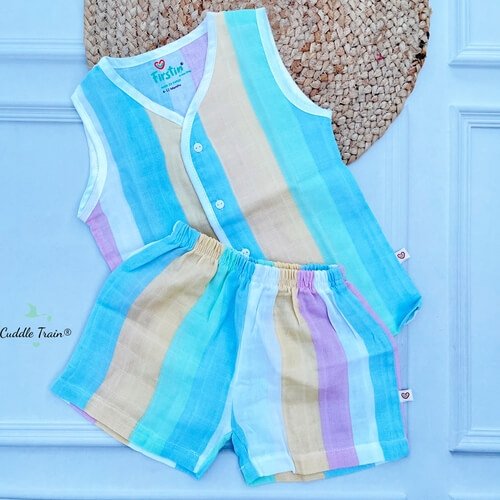 Multicolour Stripes- Sleeveless & Shorts