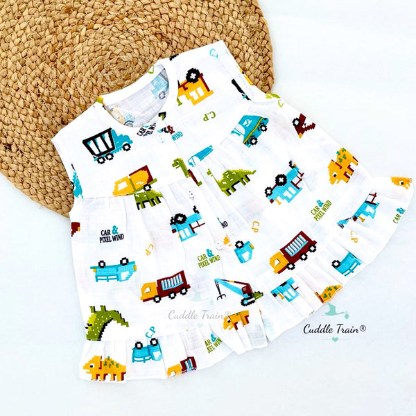 Pixel Cars - Muslin Frill Frock(6-9M)