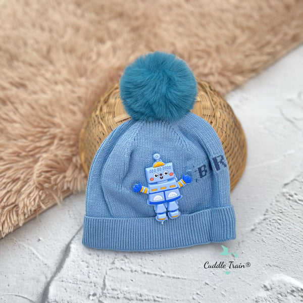 Robot Pompom - Woolen Cap(Blue)