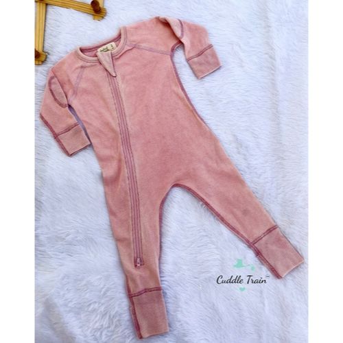 Orange Waffle fabric-Zipper Rompers(3-6M)